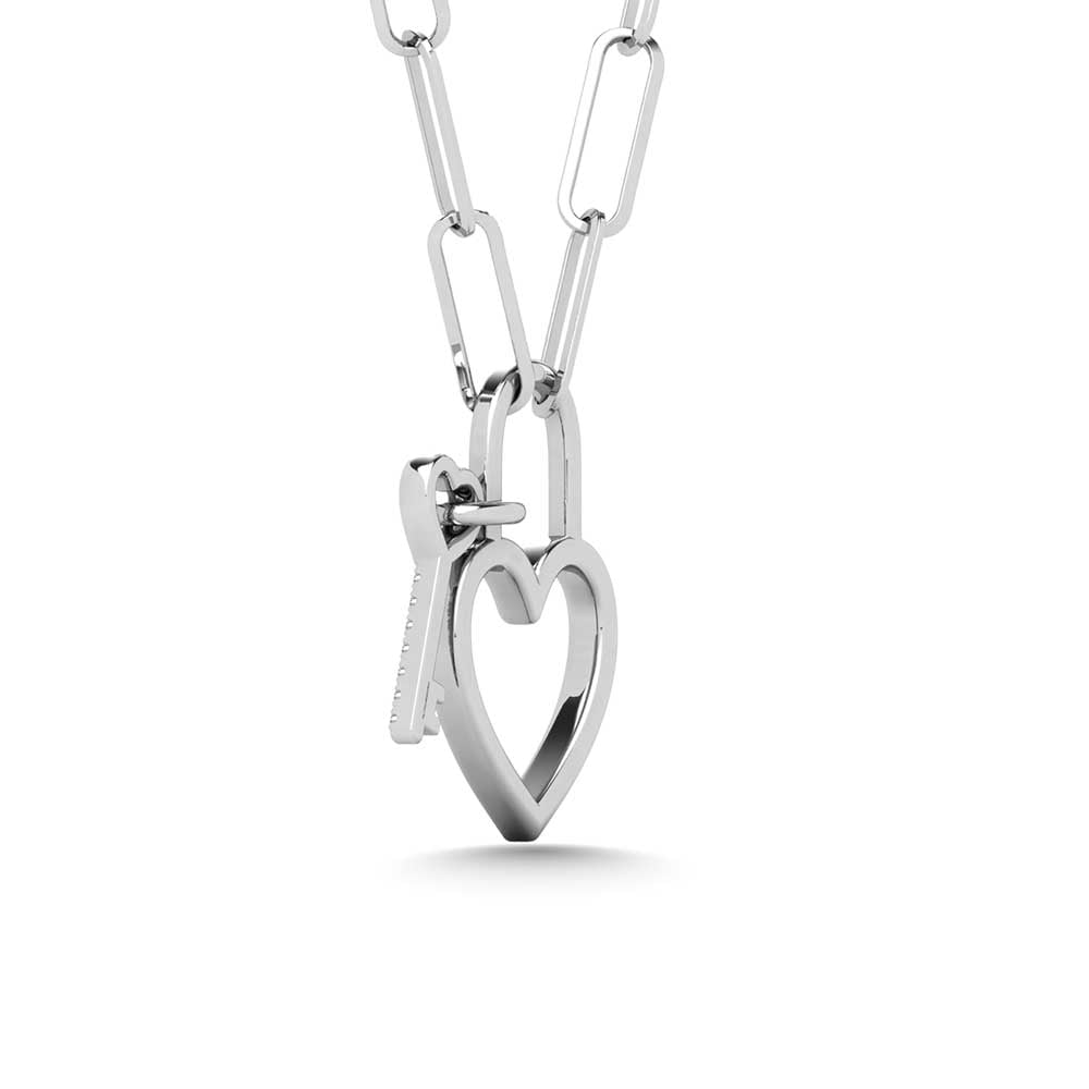 Diamond 1/50 Ct.Tw. Lock and Key Pendant in 925 Silver