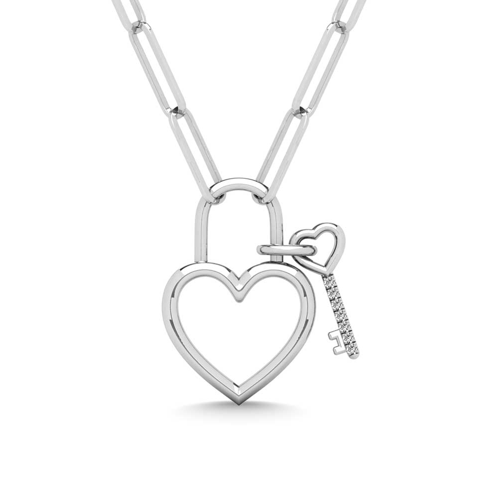 Diamond 1/50 Ct.Tw. Lock and Key Pendant in 925 Silver