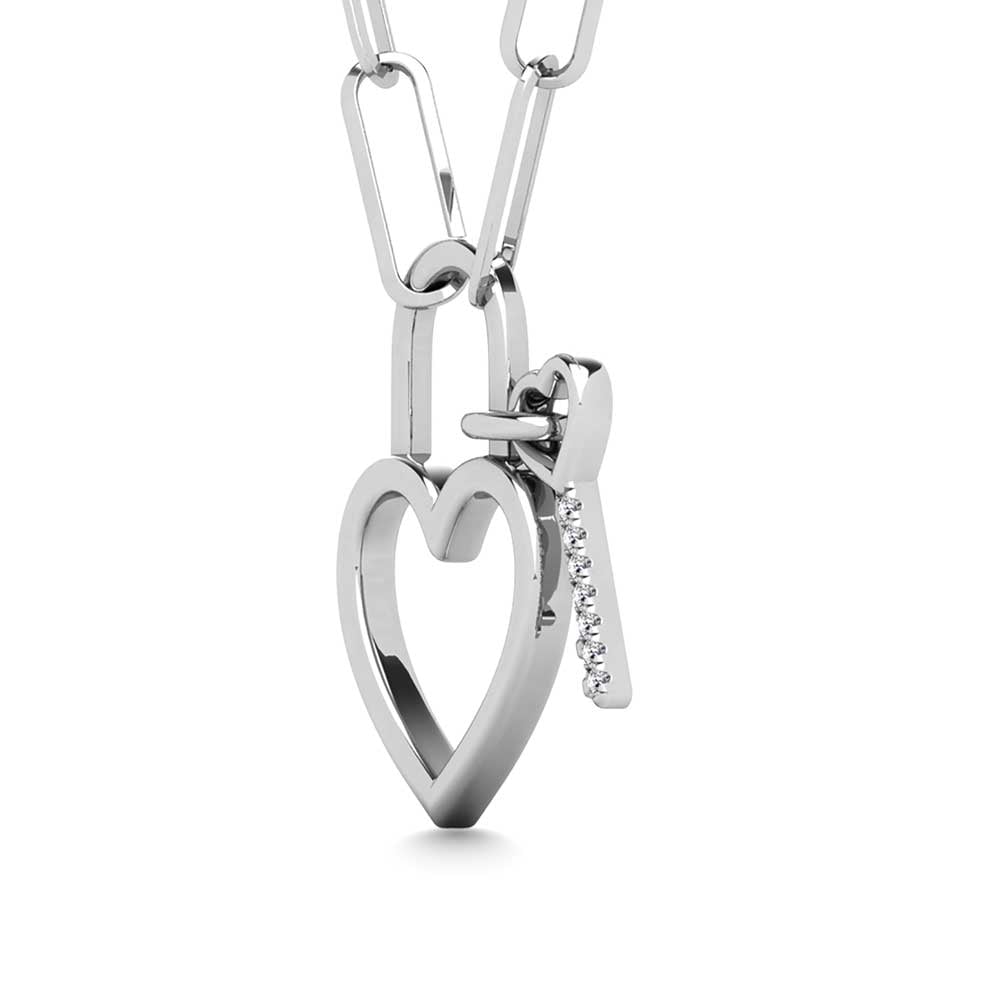 Diamond 1/50 Ct.Tw. Lock and Key Pendant in 925 Silver
