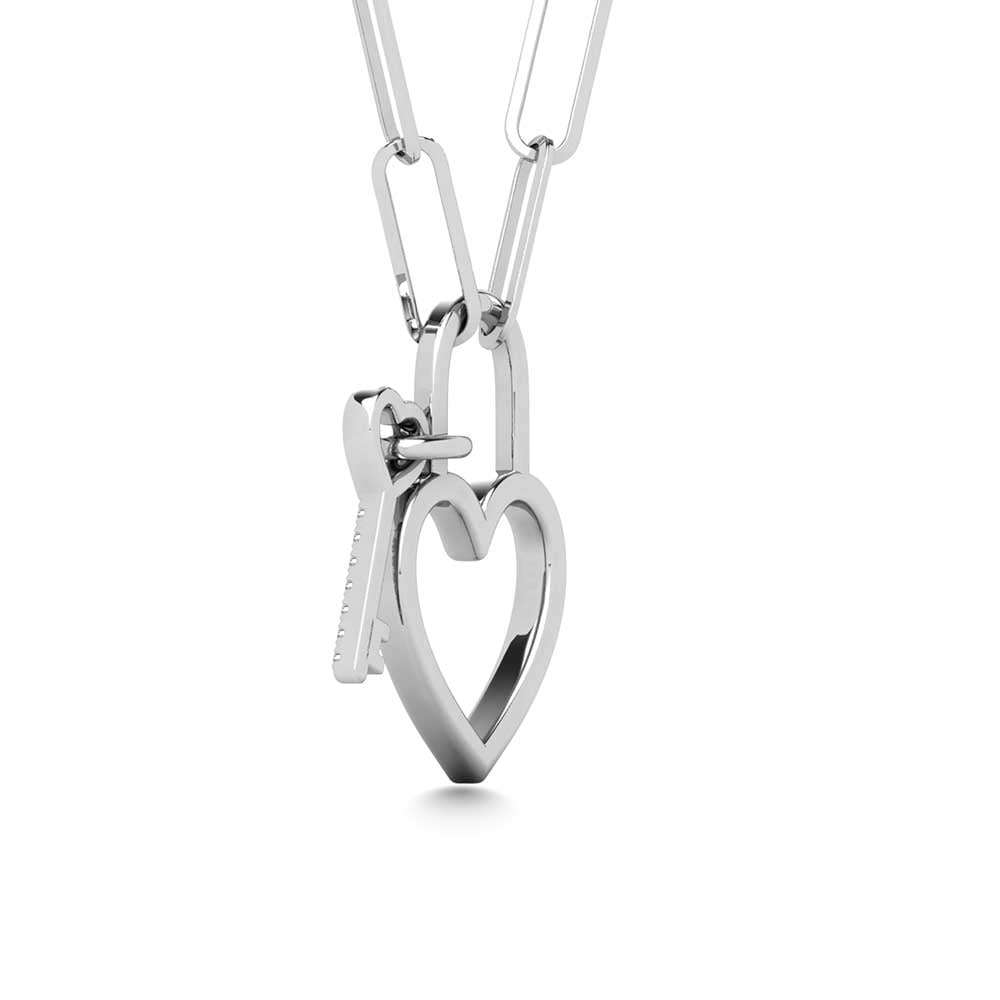 Diamond 1/50 Ct.Tw. Lock and Key Pendant in 925 Silver