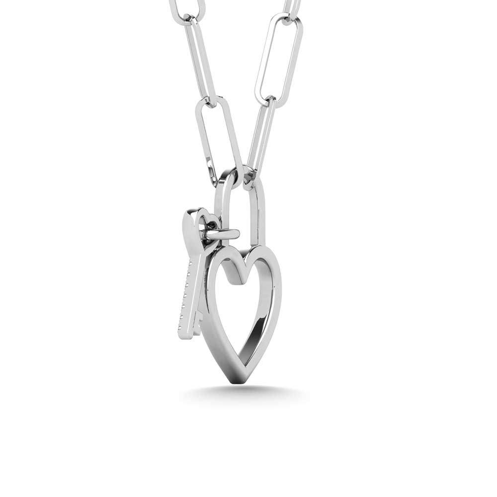 Diamond 1/50 Ct.Tw. Lock and Key Pendant in 925 Silver