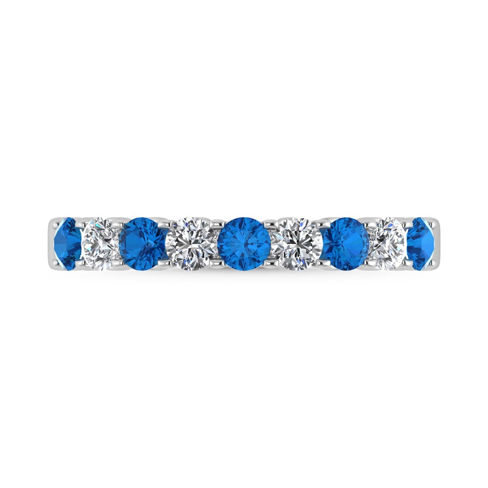 14K White Gold Machine Set Alternate Blue Sapphire and Diamond 5/8 Ct.Tw. Band