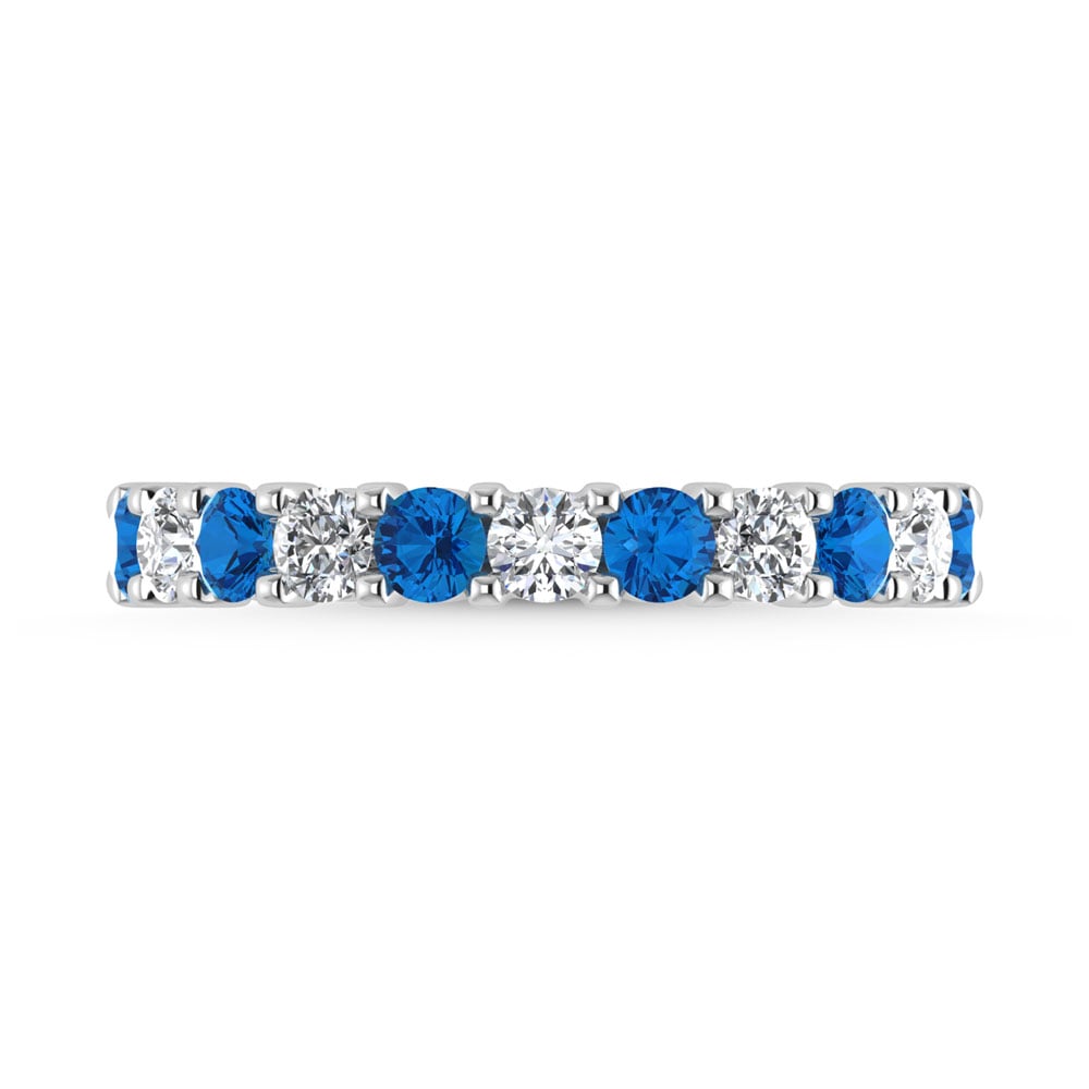 14K White Gold Machine Set Alternate Blue Sapphire and Diamond 3/4 Ct.Tw. Band