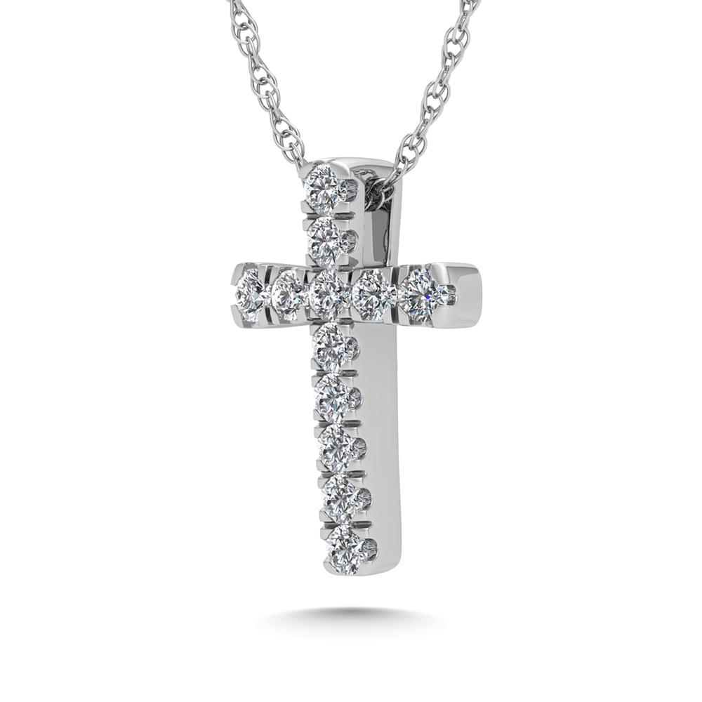 10K White Gold Diamond 1/8 Ct.Tw. Cross Pendant