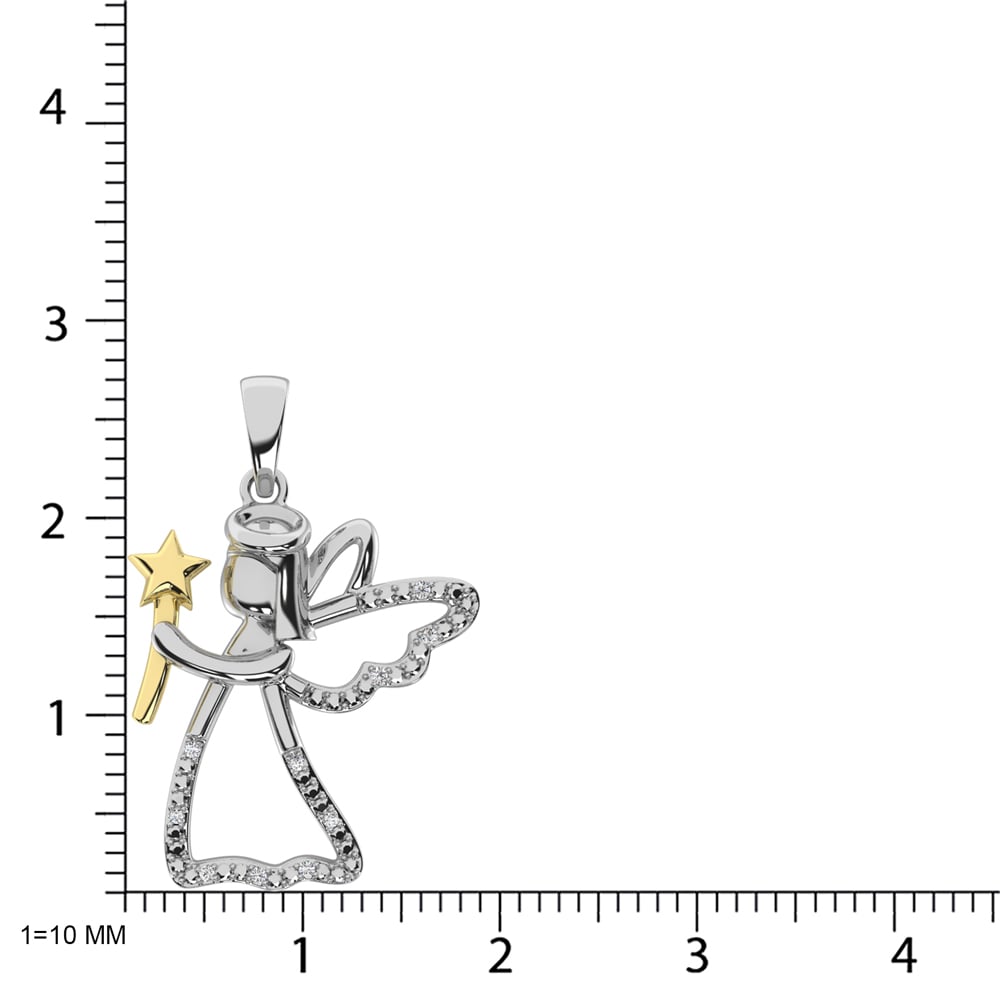 Diamond Accent Fairy Pendant in Sterling Silver and 10K Yellow Gold 1/50 cts