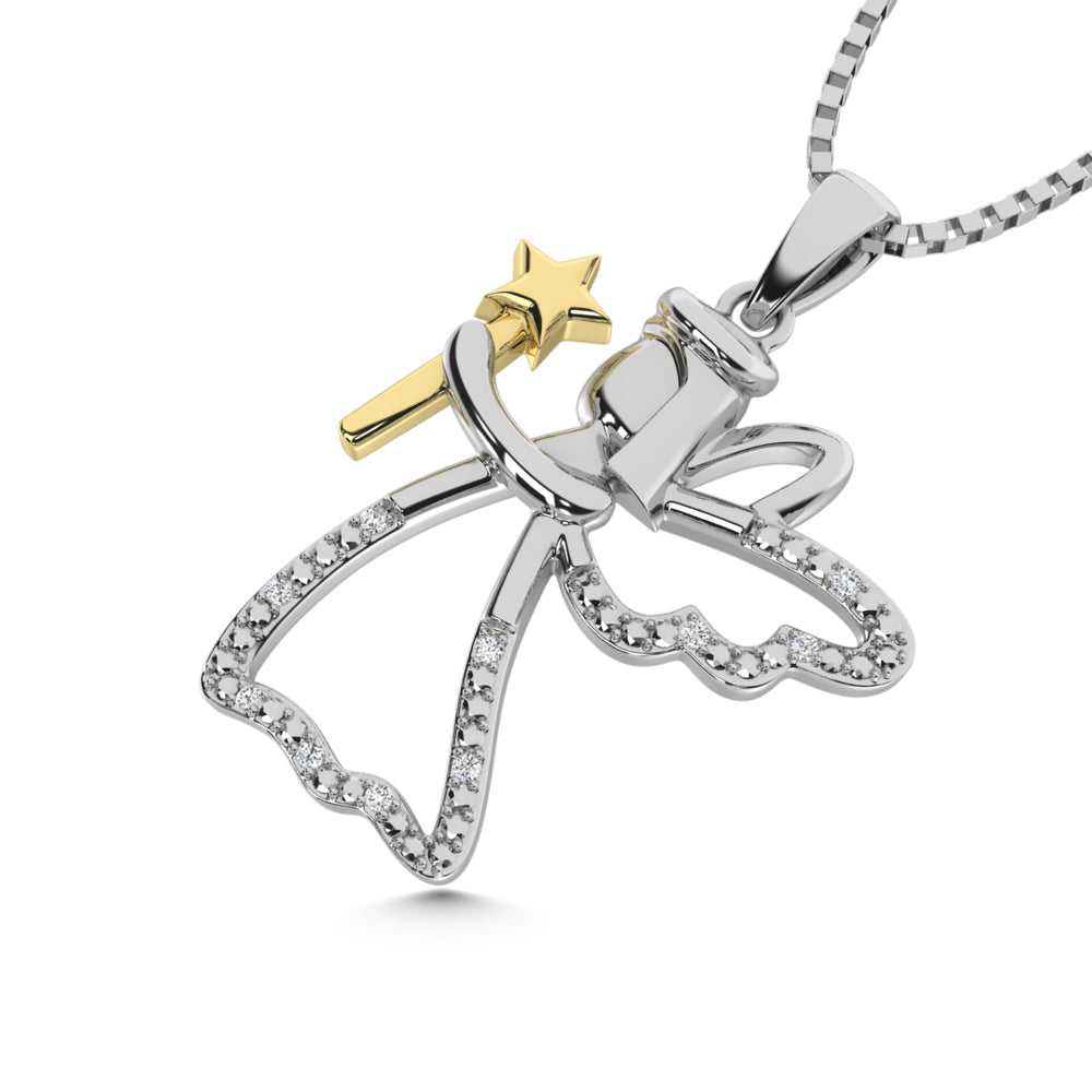 Diamond Accent Fairy Pendant in Sterling Silver and 10K Yellow Gold 1/50 cts