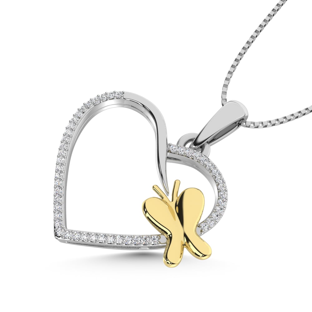 Diamond Accent Heart Pendant in Sterling Silver and 10K Yellow Gold 1/20 cts