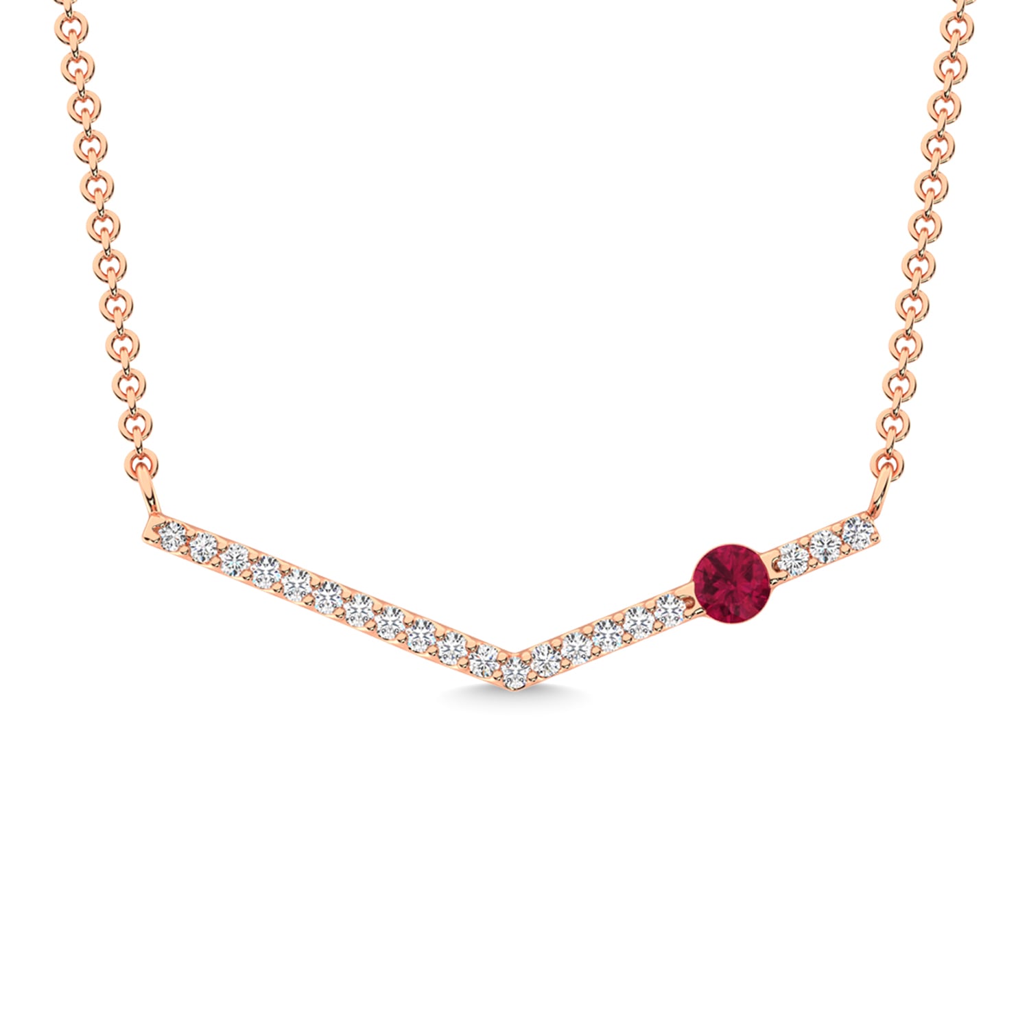 14K Rose Gold Diamond 1/5 Ct.Tw. And Ruby Necklace