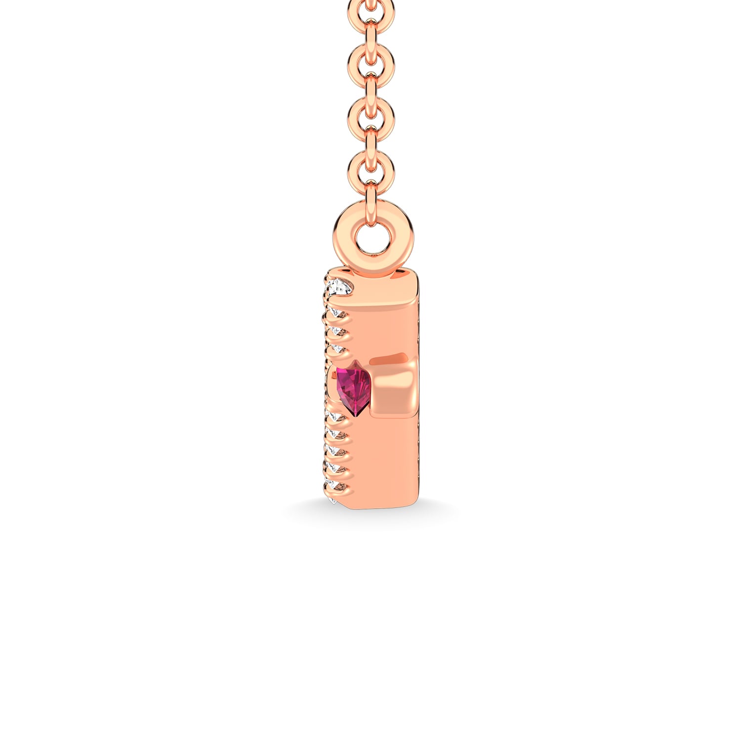 14K Rose Gold Diamond 1/5 Ct.Tw. And Ruby Necklace
