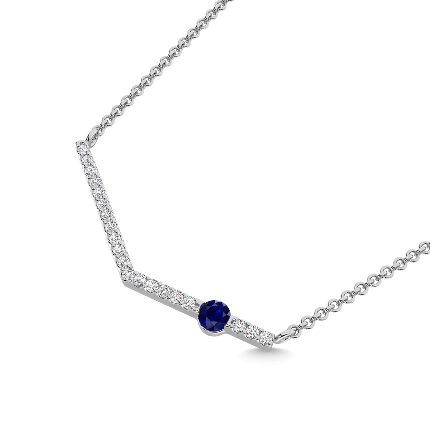 14K White Gold Diamond 1/6 Ct.Tw. And Blue Sapphire Necklace
