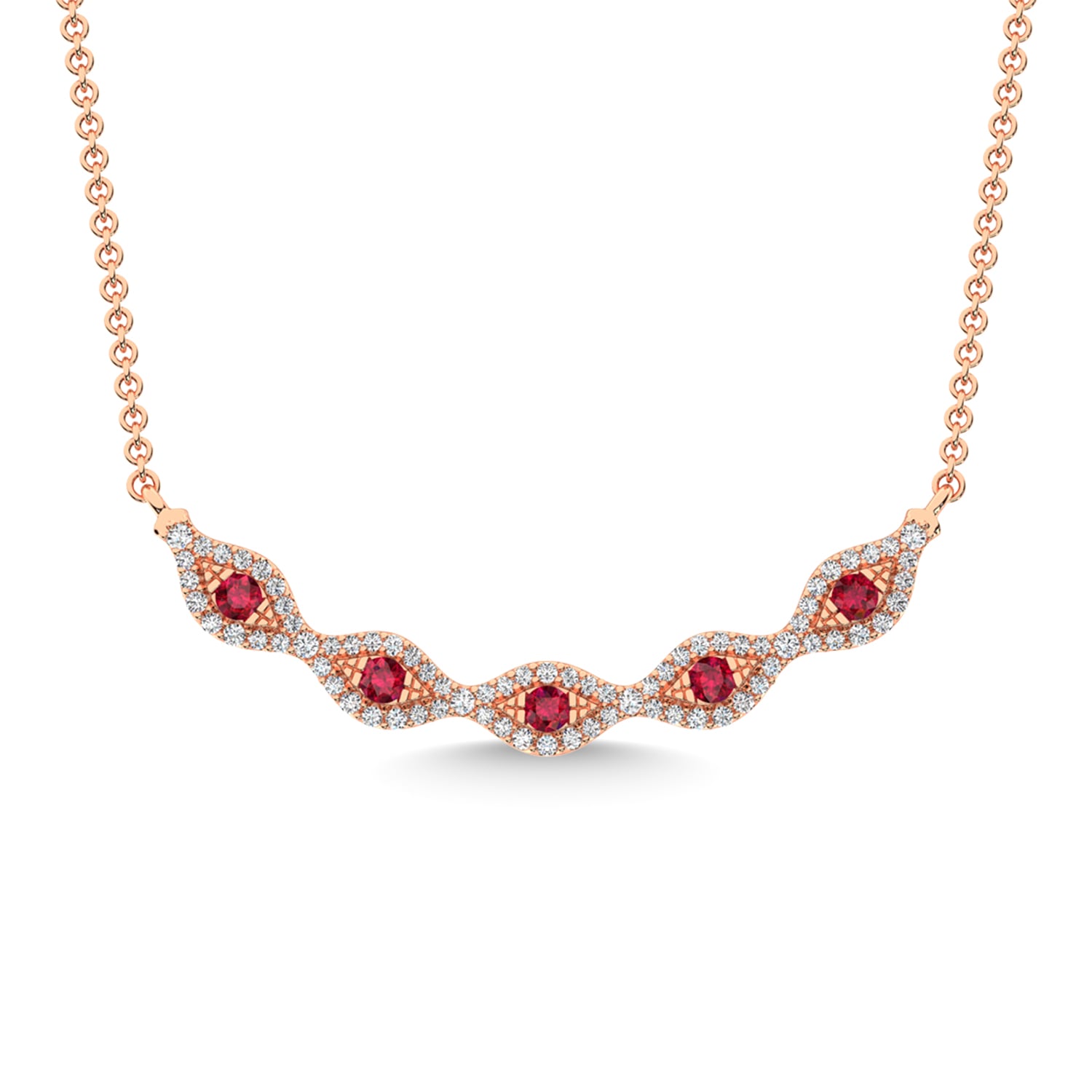 14K Rose Gold Diamond 3/8 Ct.Tw. And Ruby Necklace