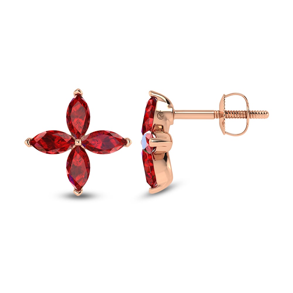 14K Rose Gold Diamond 1 3/8 Ct.Tw. & Ruby Fashion Earrings