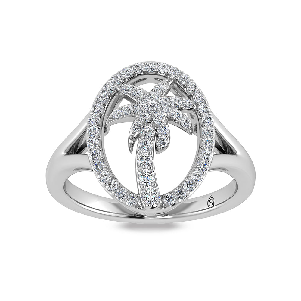 14K White Gold Diamond 1/3 Ct.Tw. Palm Tree Ring