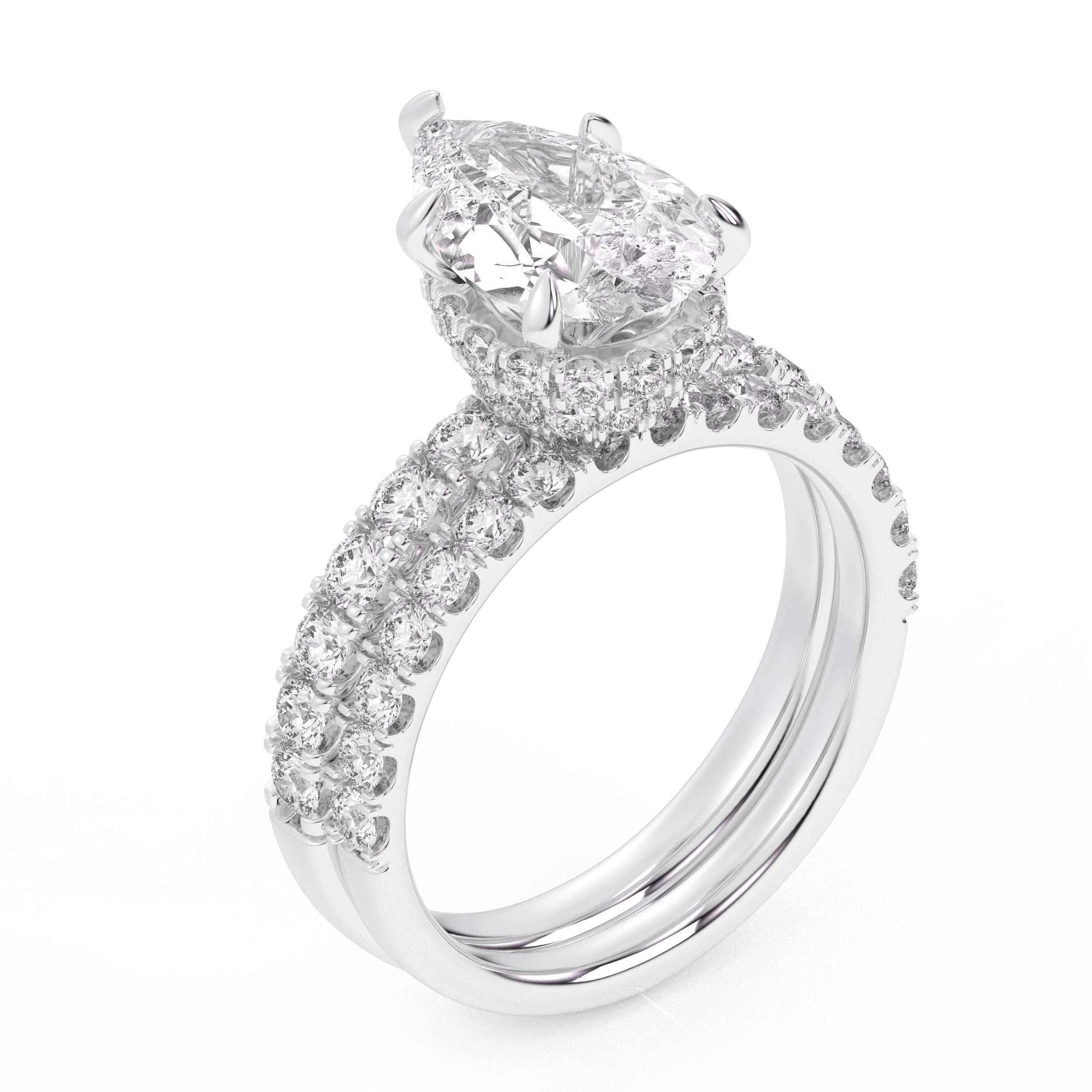 14K 4.38CT Certified Lab Grown Diamond Bridal Set Double hidden halo