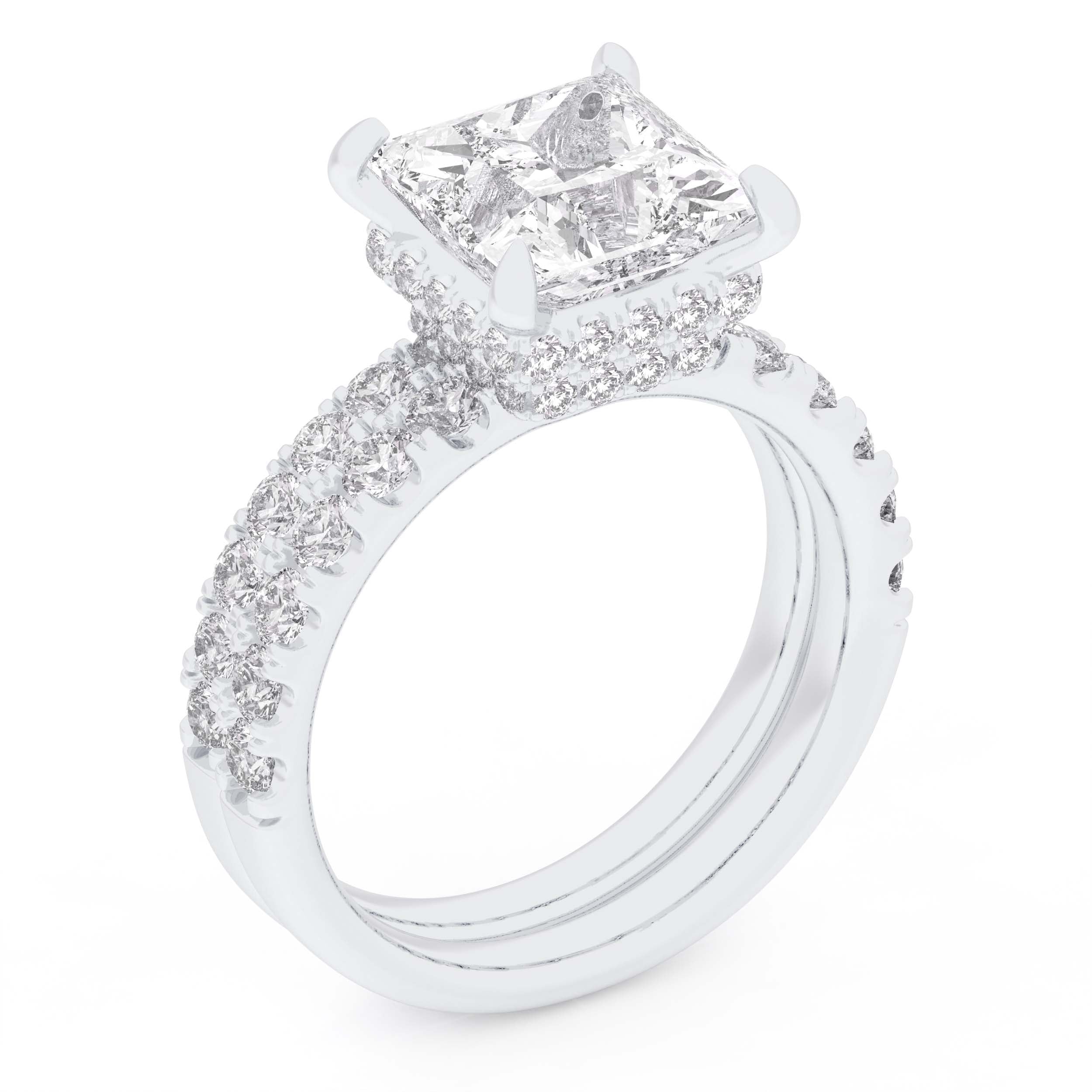 14K 4.44CT Certified Lab Grown Diamond Bridal Set Double hidden halo