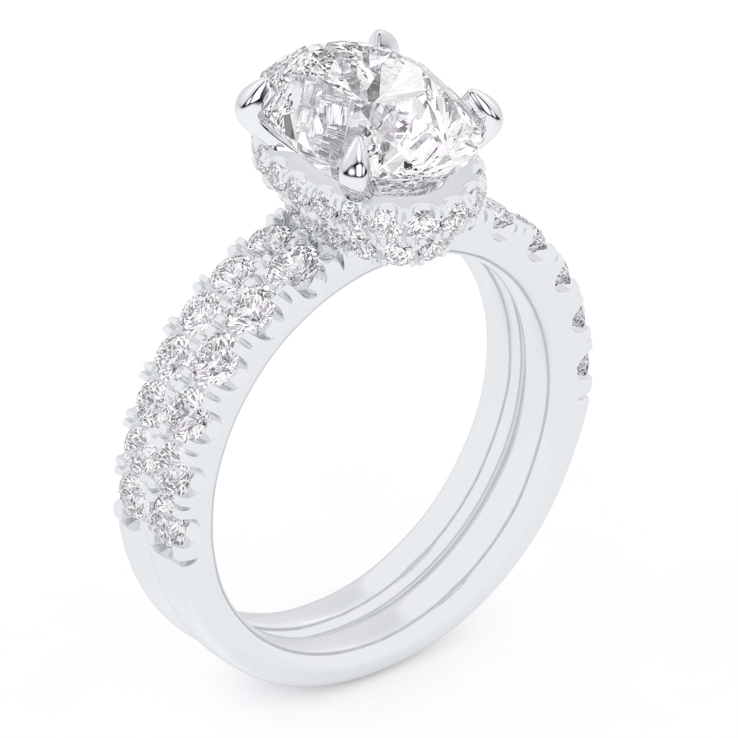 14K 4.44CT Certified Lab Grown Diamond Bridal Set Double hidden halo