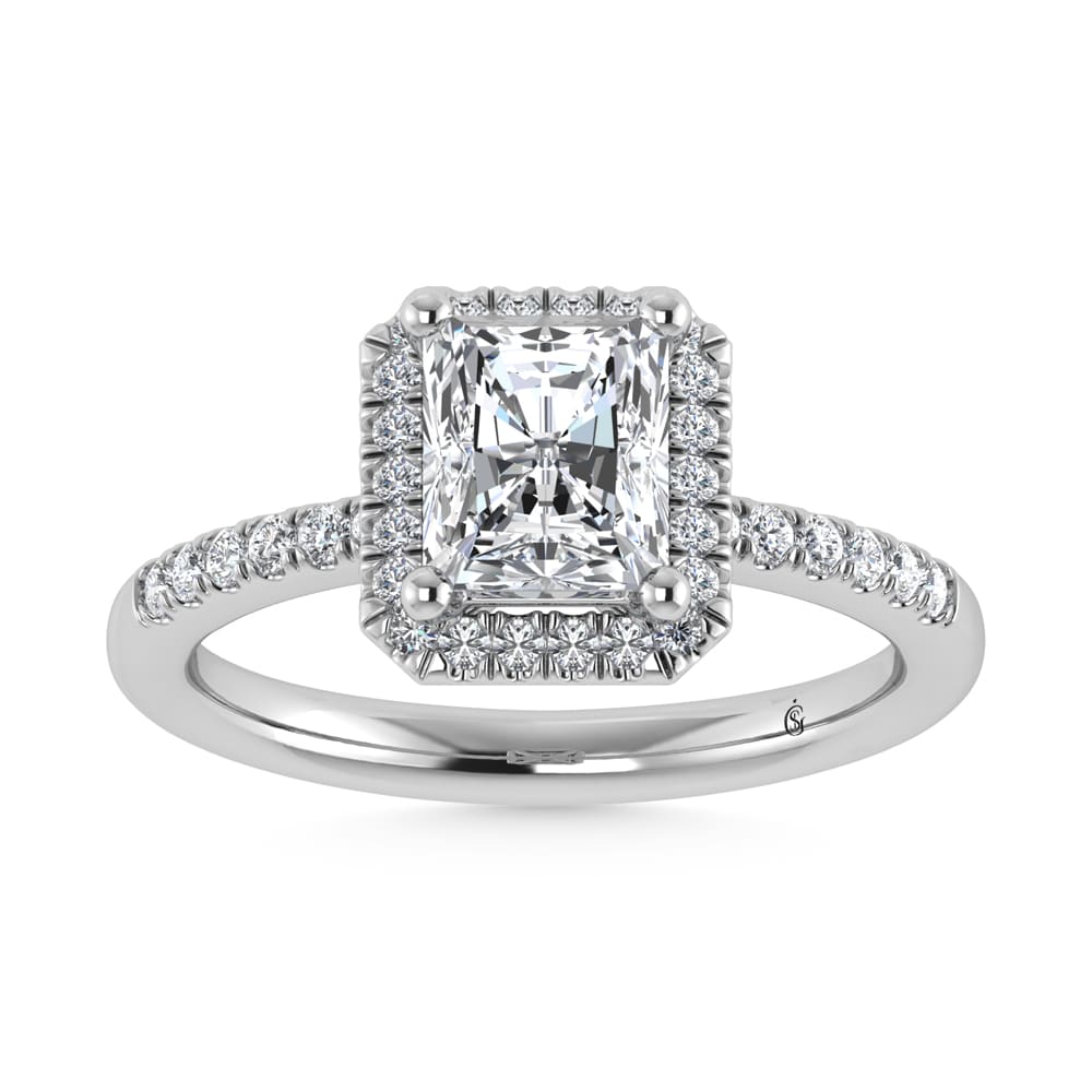 14K White Gold Lab Grown Radiant Cut Diamond Halo Engagement Ring 1.5 Ctw