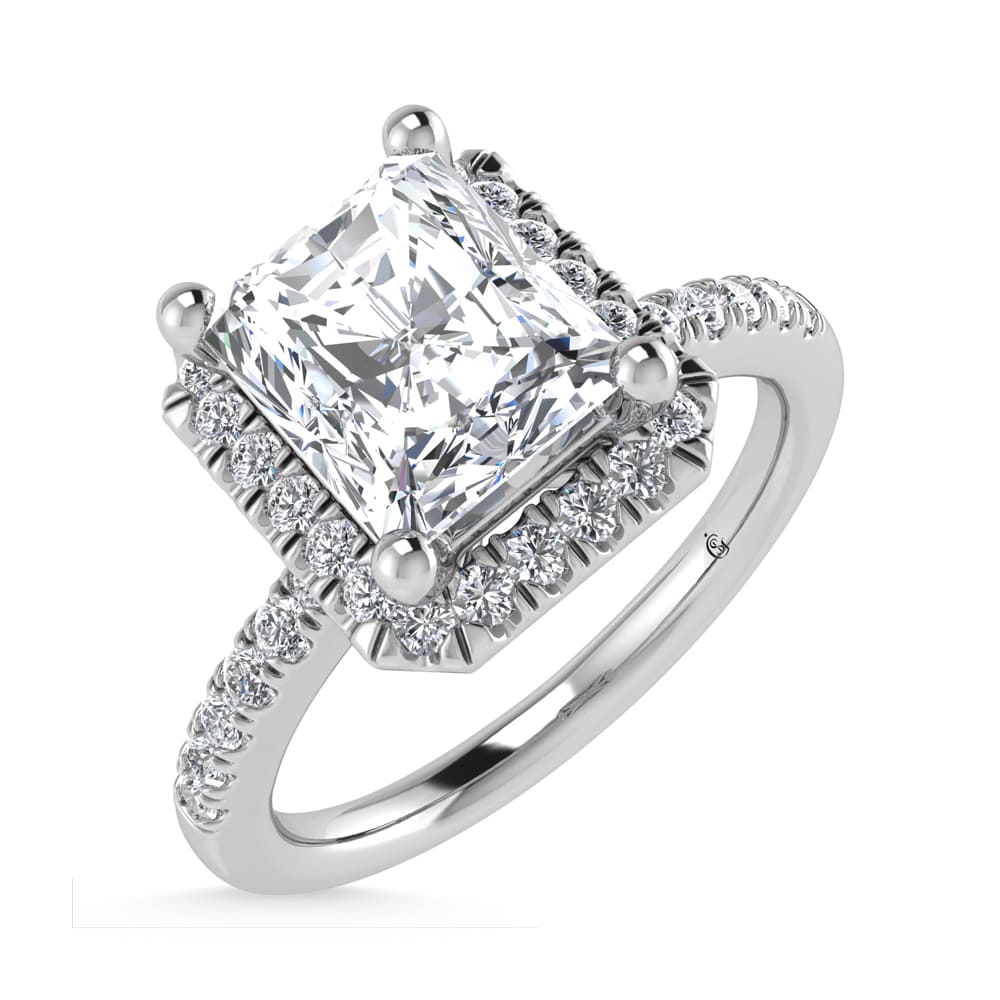 14K White Gold Lab Grown Radiant Cut Diamond Halo Engagement Ring 1.5 Ctw