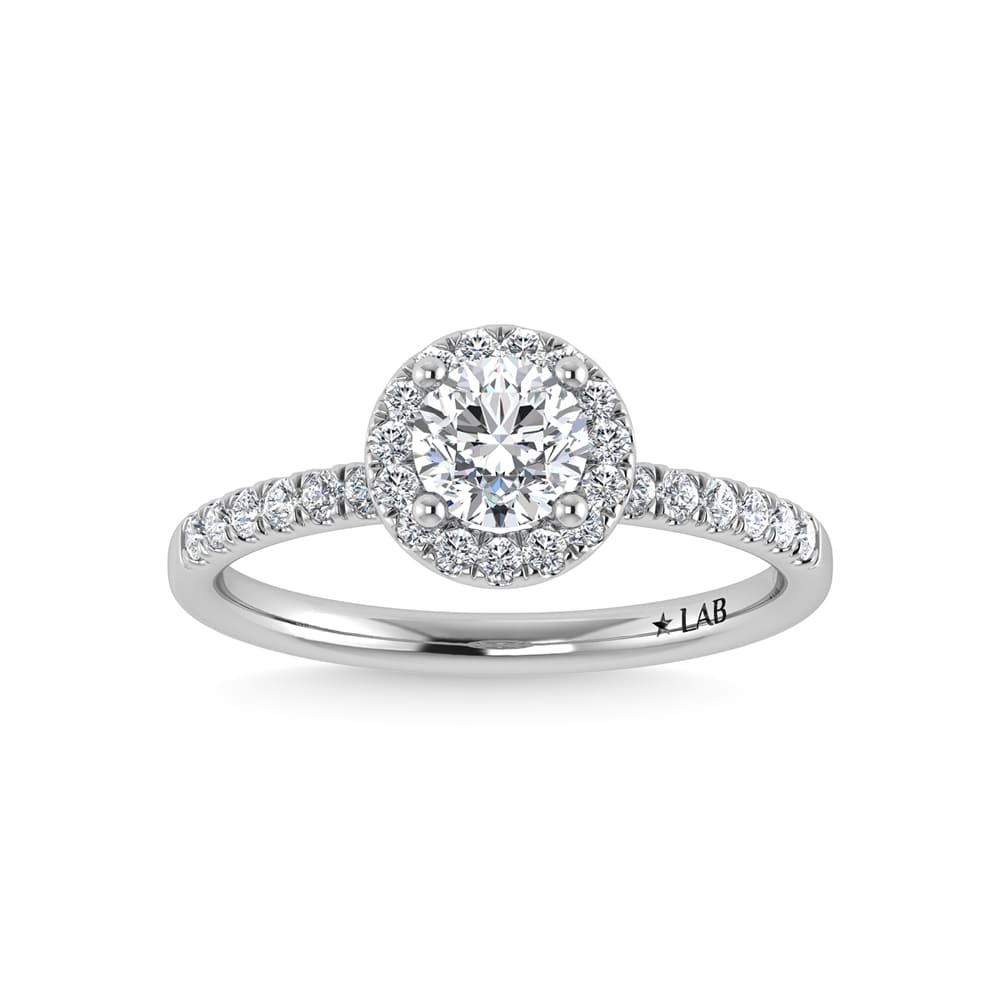 14K White Gold Lab Grown Round Diamond Halo Engagement Ring 1.8 Ctw