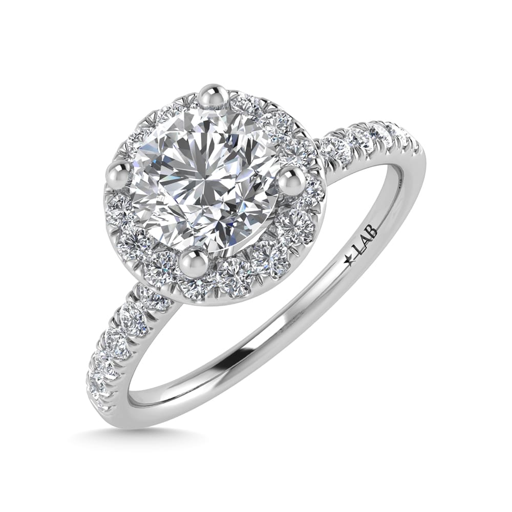 14K White Gold Lab Grown Round Diamond Halo Engagement Ring 1.8 Ctw