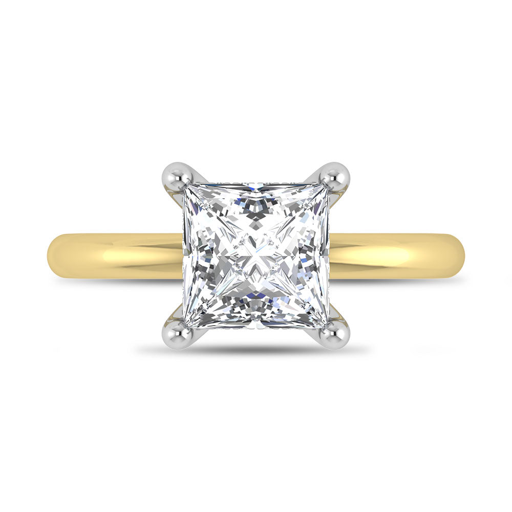 14K Yellow Gold Lab Grown Princess Diamond Hidden Halo 2.05 Ct Engagement Ring