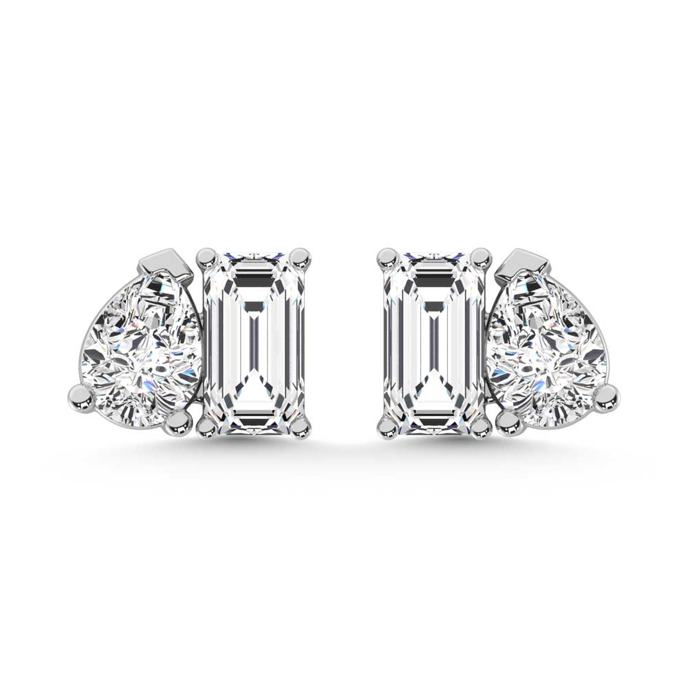 10K White Gold Lab Grown Diamond Earrings 0.60 Ctw Emerald And Pear Cut VS Clarity