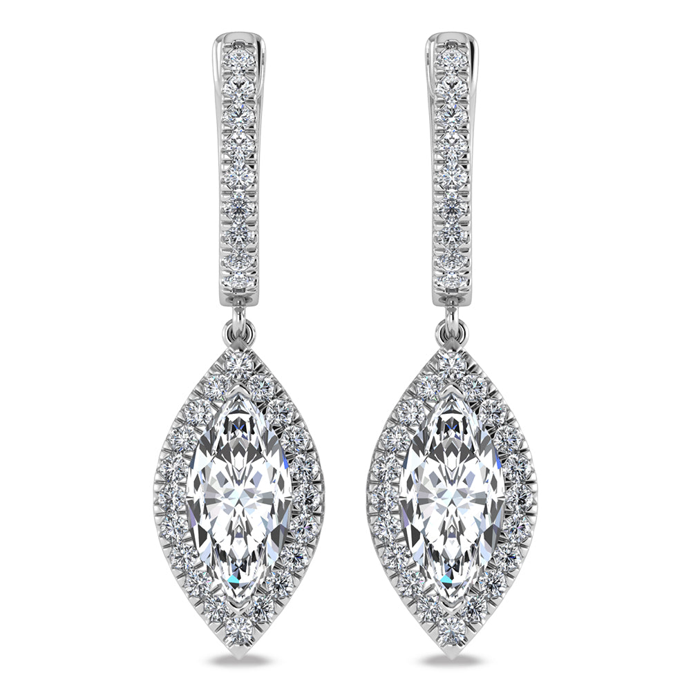 14K White Gold Lab Grown Diamond Dual Shape 2.5 Ctw Drop Earrings