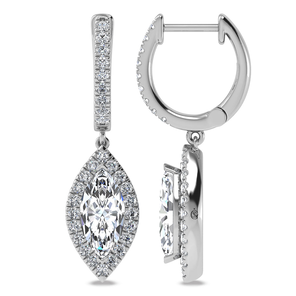 14K White Gold Lab Grown Diamond Dual Shape 2.5 Ctw Drop Earrings