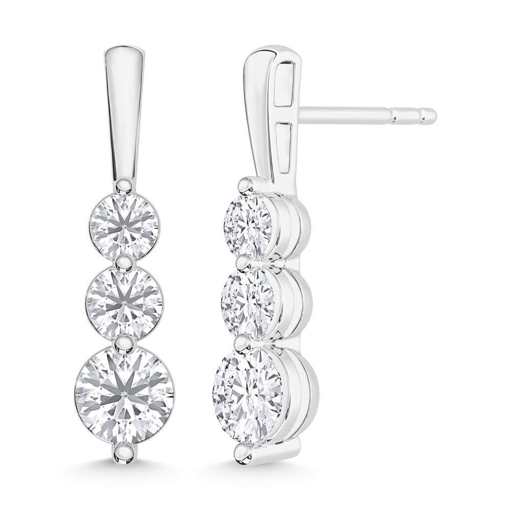 10K White Gold Lab Grown Diamond Earrings 0.78 Ctw Six Round Diamonds