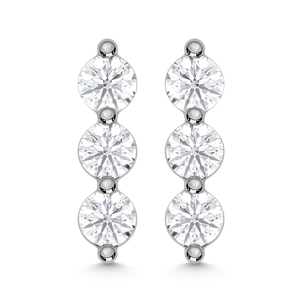10K White Gold Lab Grown Diamond 1/6 Ctw Round Three Stone Earrings