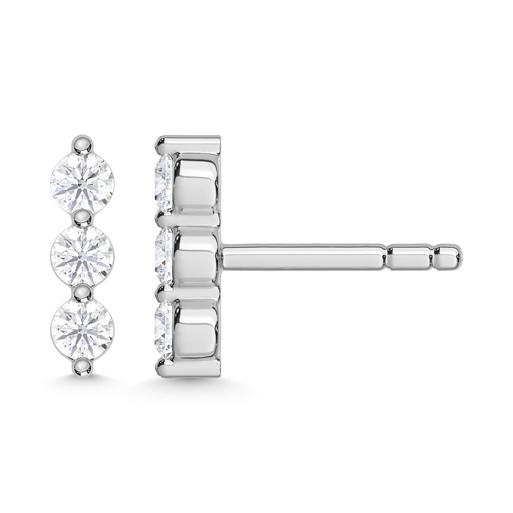 10K White Gold Lab Grown Diamond 1/6 Ctw Round Three Stone Earrings