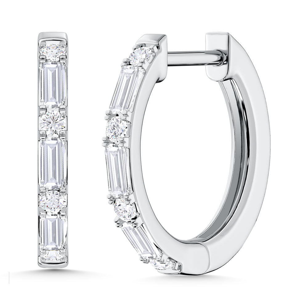 10K White Gold Lab Grown Diamond Hoop Earrings Round And Baguette 0.25 CtW