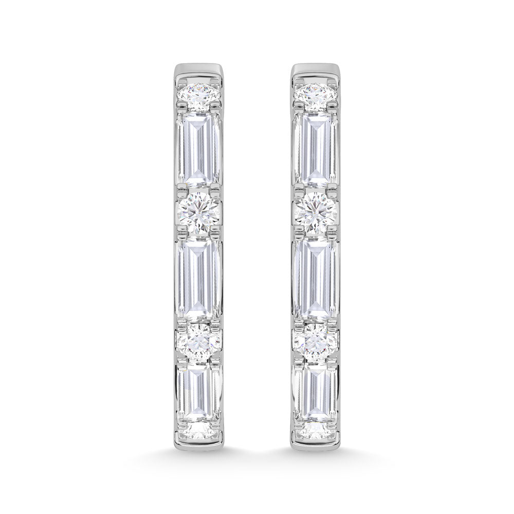 10K White Gold Lab Grown Diamond Hoop Earrings 0.25 ctw Round and Baguette