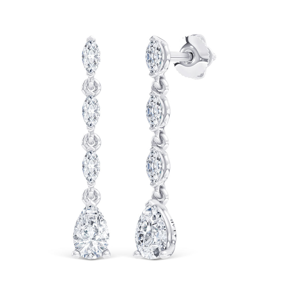 14K White Gold Lab Grown Diamonds Dangler Earrings 1 ctw Marquise and Pear