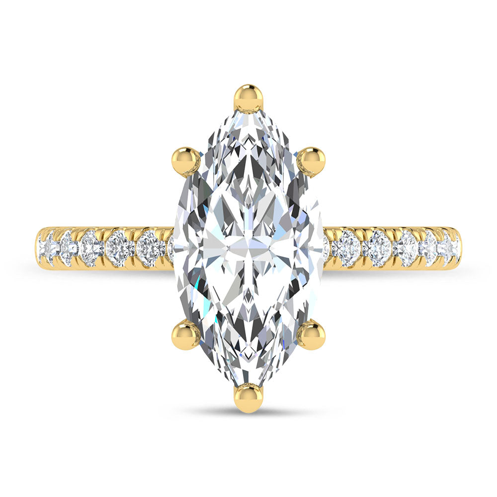 14K Yellow Gold Lab Grown Marquise Diamond 3.00 ctw Engagement Ring Hidden Halo