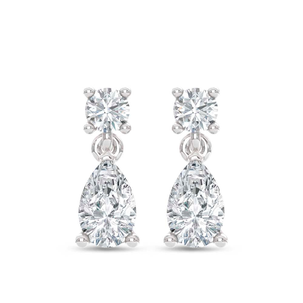 14K White Gold Lab Grown Diamond Pear and Round 0.75 Ctw Dangle Earrings