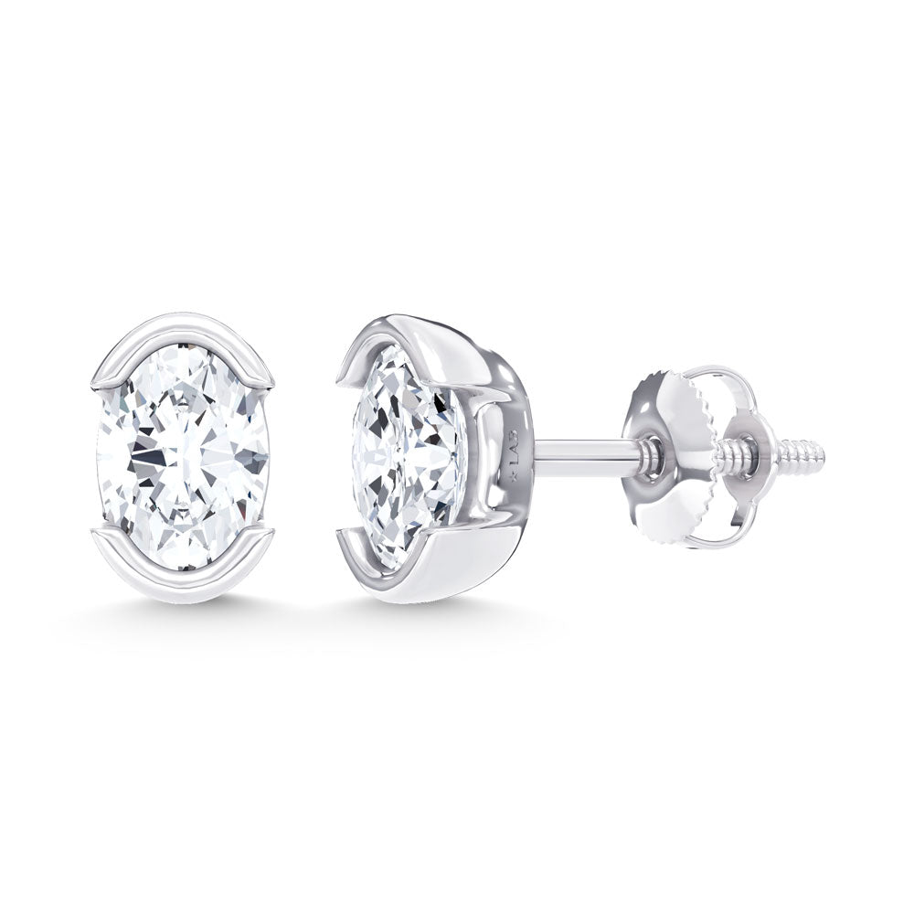 14K White Gold Lab Grown Diamond Oval Stud Earrings 0.50 Ctw