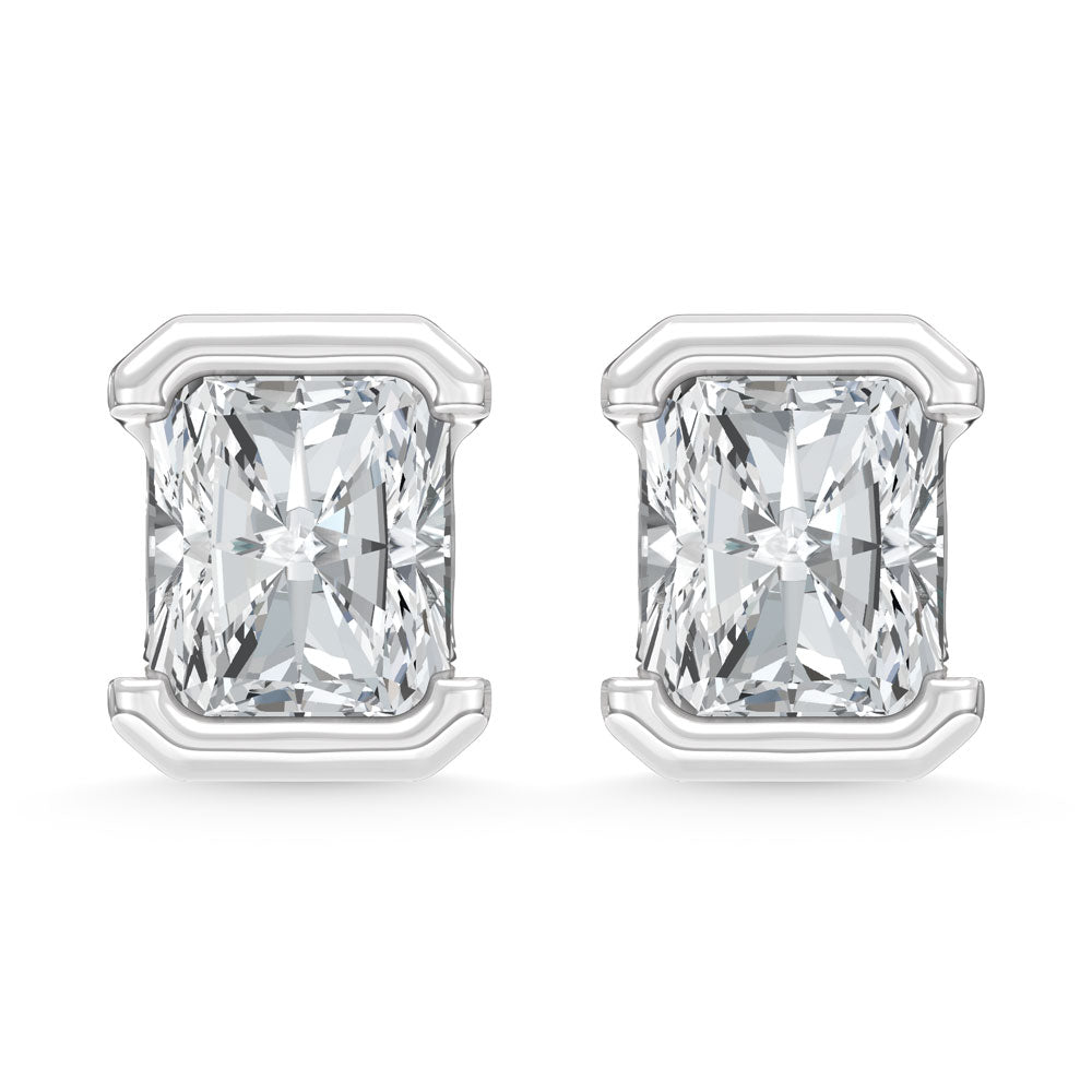 14K White Gold Lab Grown Diamond Radiant Cut Stud Earrings 0.50 Ctw Bezel Set