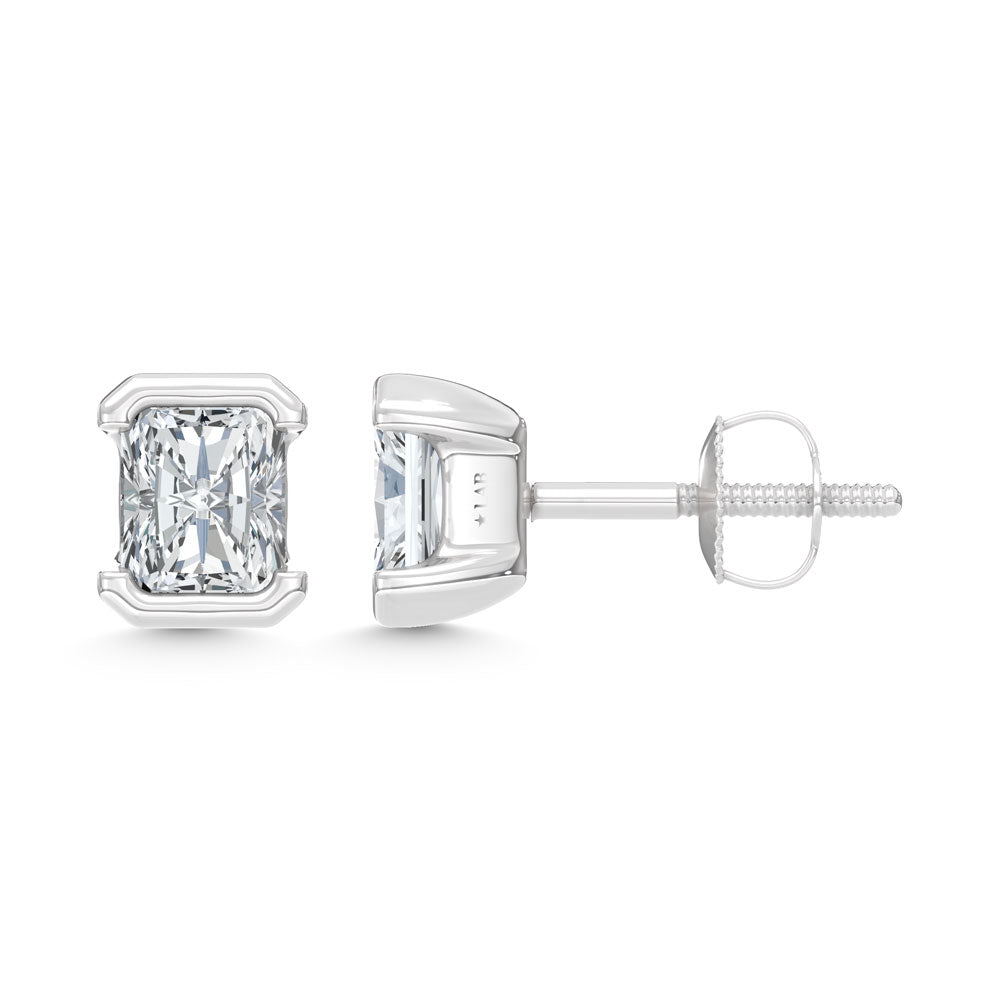 14K White Gold Lab Grown Diamond Radiant Cut Stud Earrings 0.50 Ctw Bezel Set