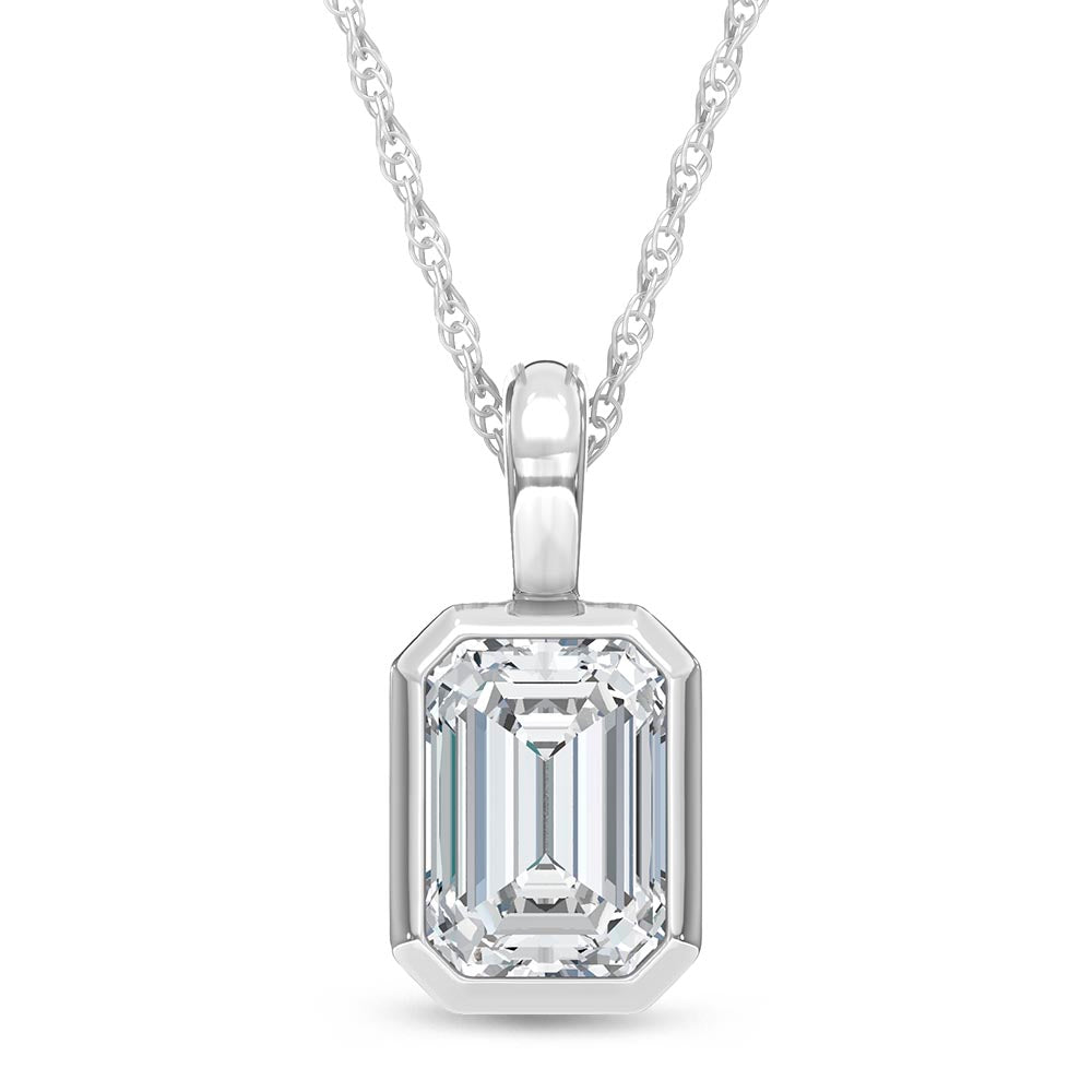 14K White Gold Lab Grown Emerald Cut Diamond Pendant 0.50 Carat VS DF Color