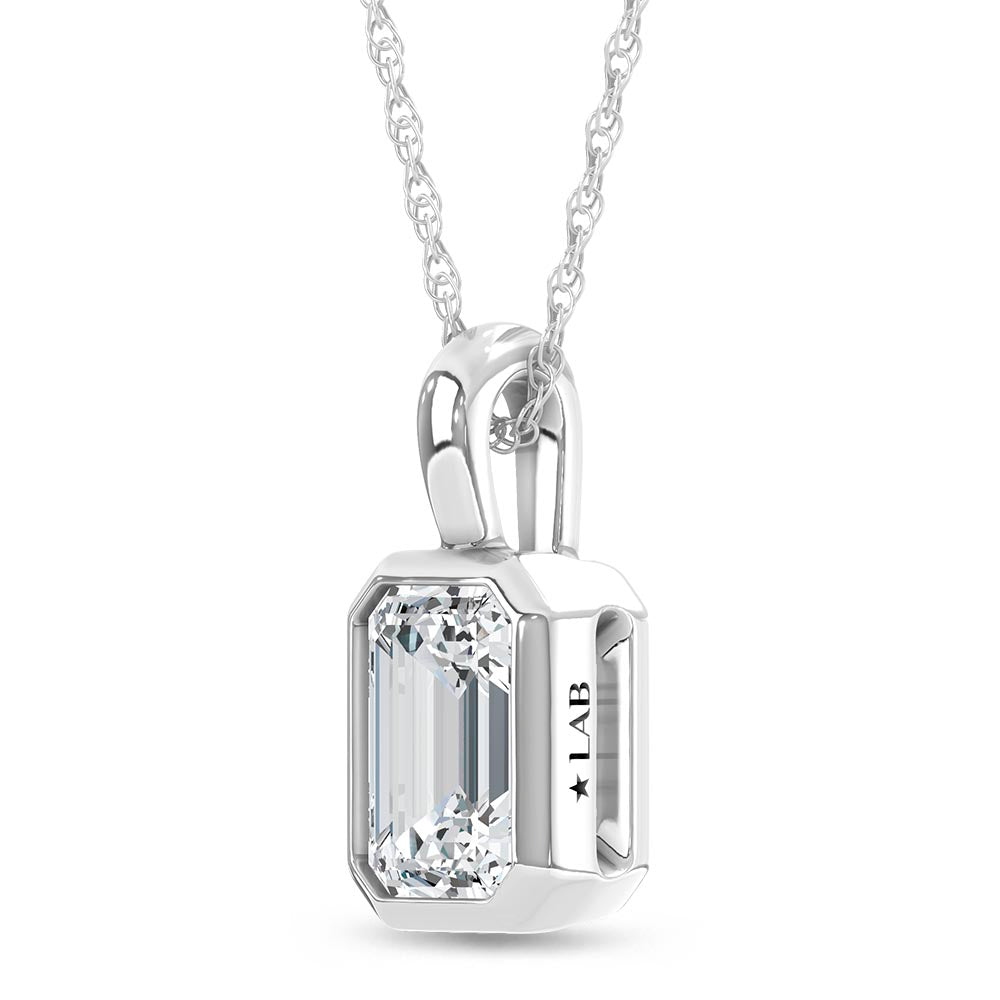 14K White Gold Lab Grown Emerald Cut Diamond Pendant 0.50 Carat VS DF Color