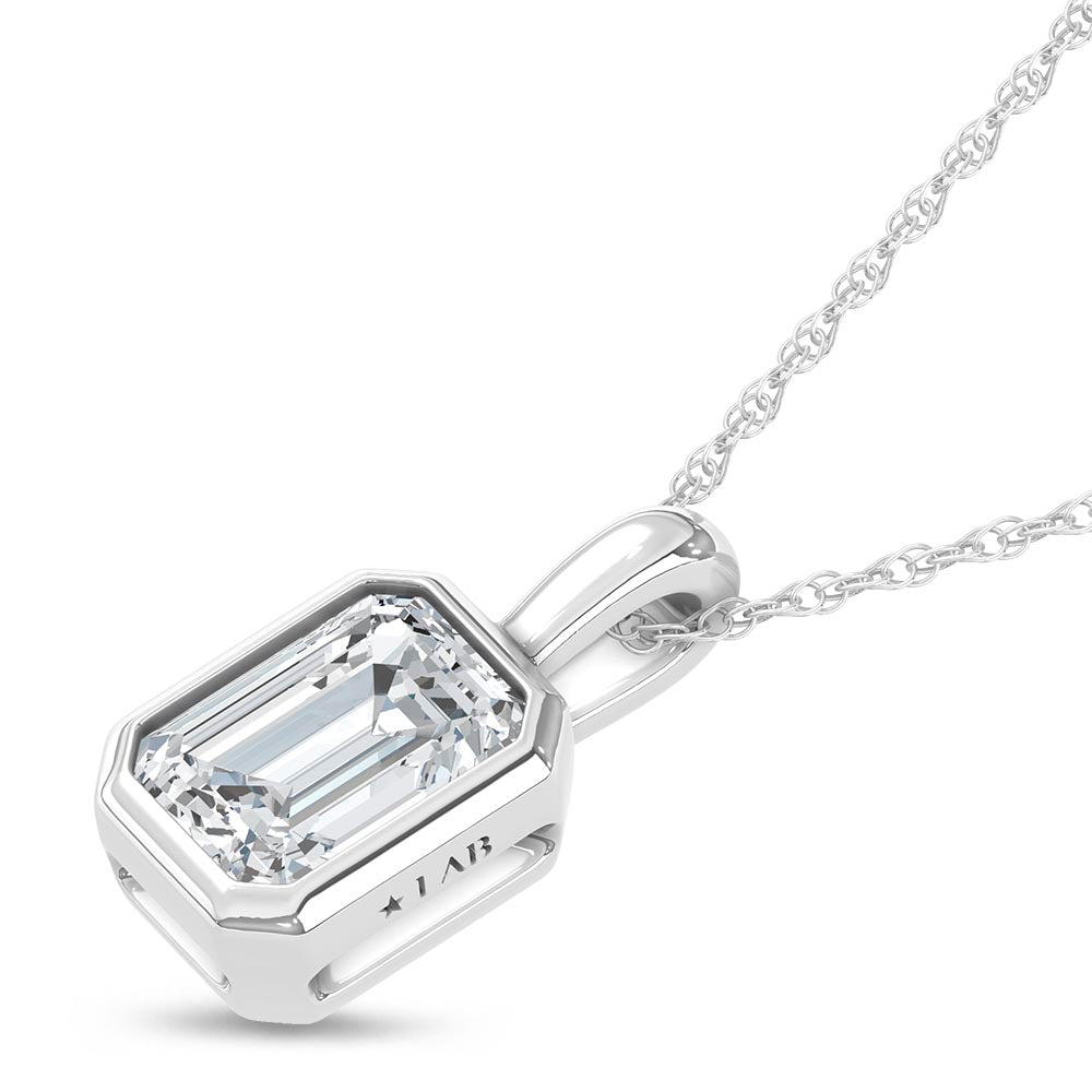14K White Gold Lab Grown Emerald Cut Diamond Pendant 0.50 Carat VS DF Color