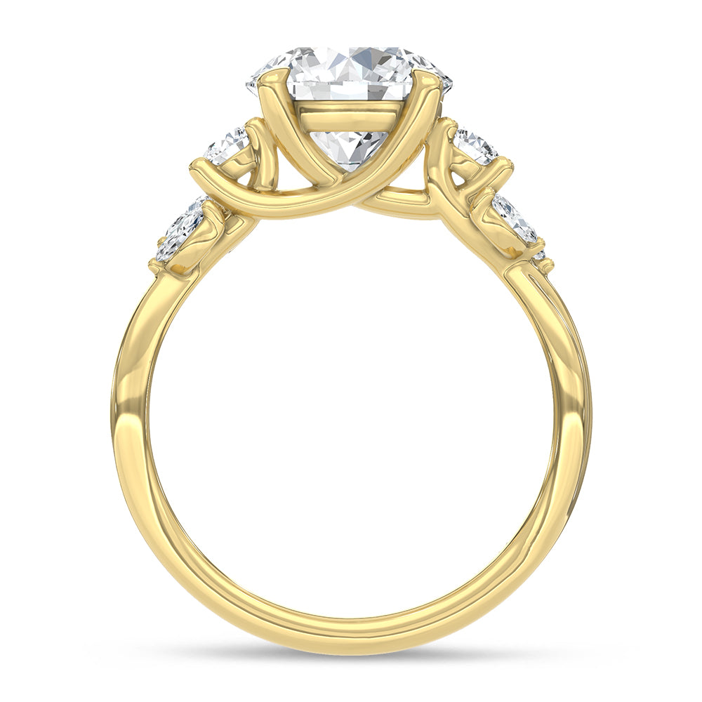 14K Yellow Gold Lab Grown Diamond Engagement Ring Center Round 2.00 Ct Marquise And Round 2.33 Ctw