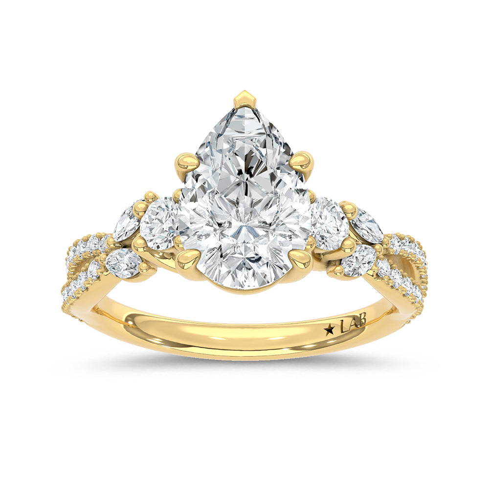 14K Yellow Gold Lab Grown Pear Shape Diamond Ring 2.50 ctw Engagement Ring