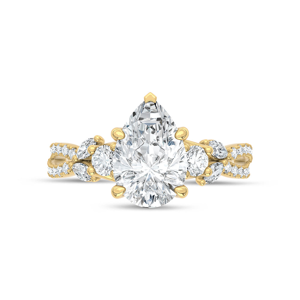 14K Yellow Gold Lab Grown Pear Shape Diamond Ring 2.50 ctw Engagement Ring