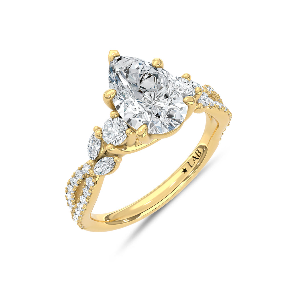 14K Yellow Gold Lab Grown Pear Shape Diamond Ring 2.50 ctw Engagement Ring