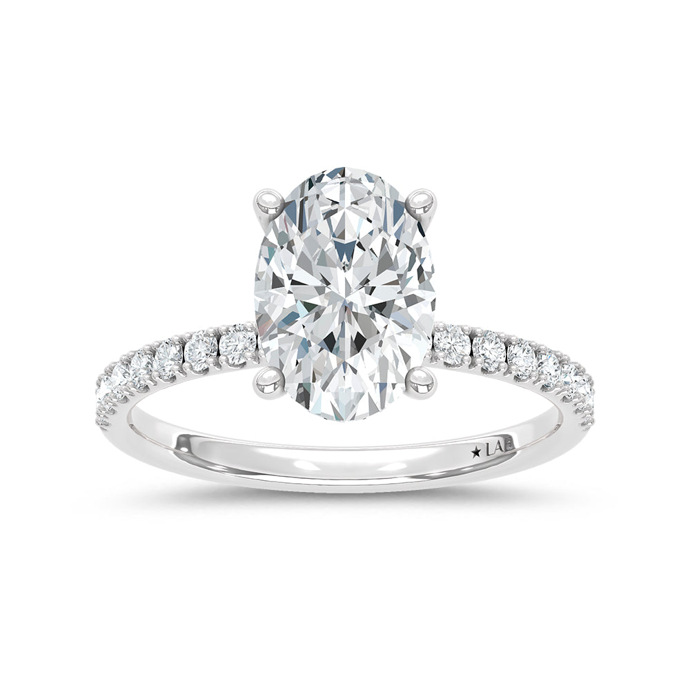 14K White Gold Lab Grown Oval Diamond 2.33 Carat Engagement Ring Hidden Halo