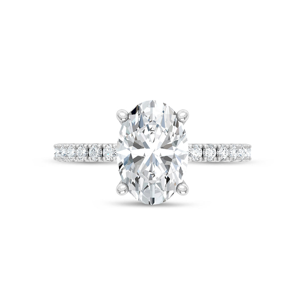 14K White Gold Lab Grown Oval Diamond 2.33 Carat Engagement Ring Hidden Halo
