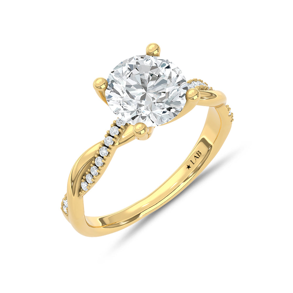 14K Yellow Gold Lab Grown Round Diamond 2.09 ctw Twisted Shank Engagement Ring