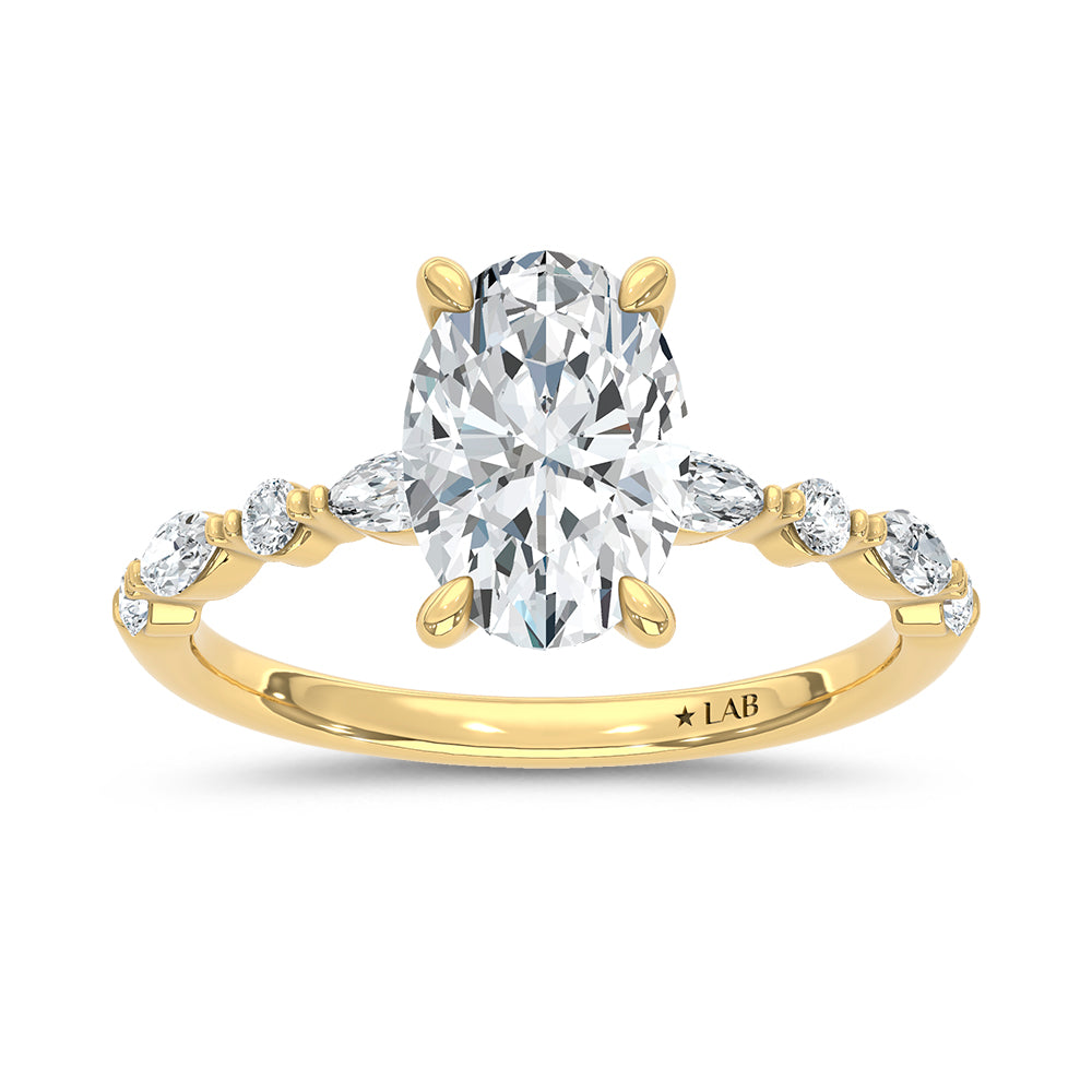 14K Yellow Gold Lab Grown Oval Diamond Center 2.33 ctw Engagement Ring